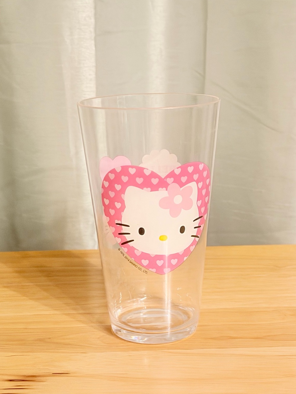 Hello Kitty Sanrio 2015 Pink Hearts Clear Plastic Tumbler Cup Kawaii Vintage
